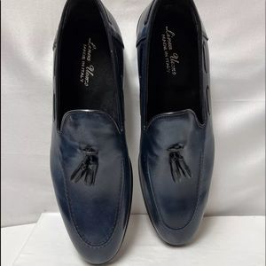 Linea Uomo Men's Tassel Dress Shoe Navy Blue Italian Leather USA Size 11 NWOB